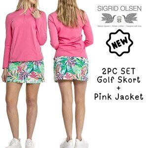 Golf Tennis Sigrid Olsen Interlock Jacket and Skort Set UPF50 NEW Pink NWT $98